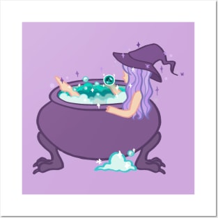 Cute witch in bathtub Posters and Art